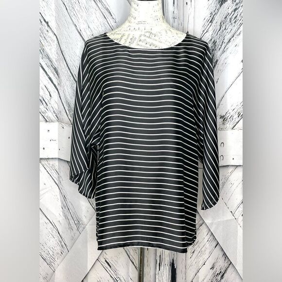 Chico’s Black White Striped Dolman Sleeve Blouse Top 10/12 - Picture 1 of 5